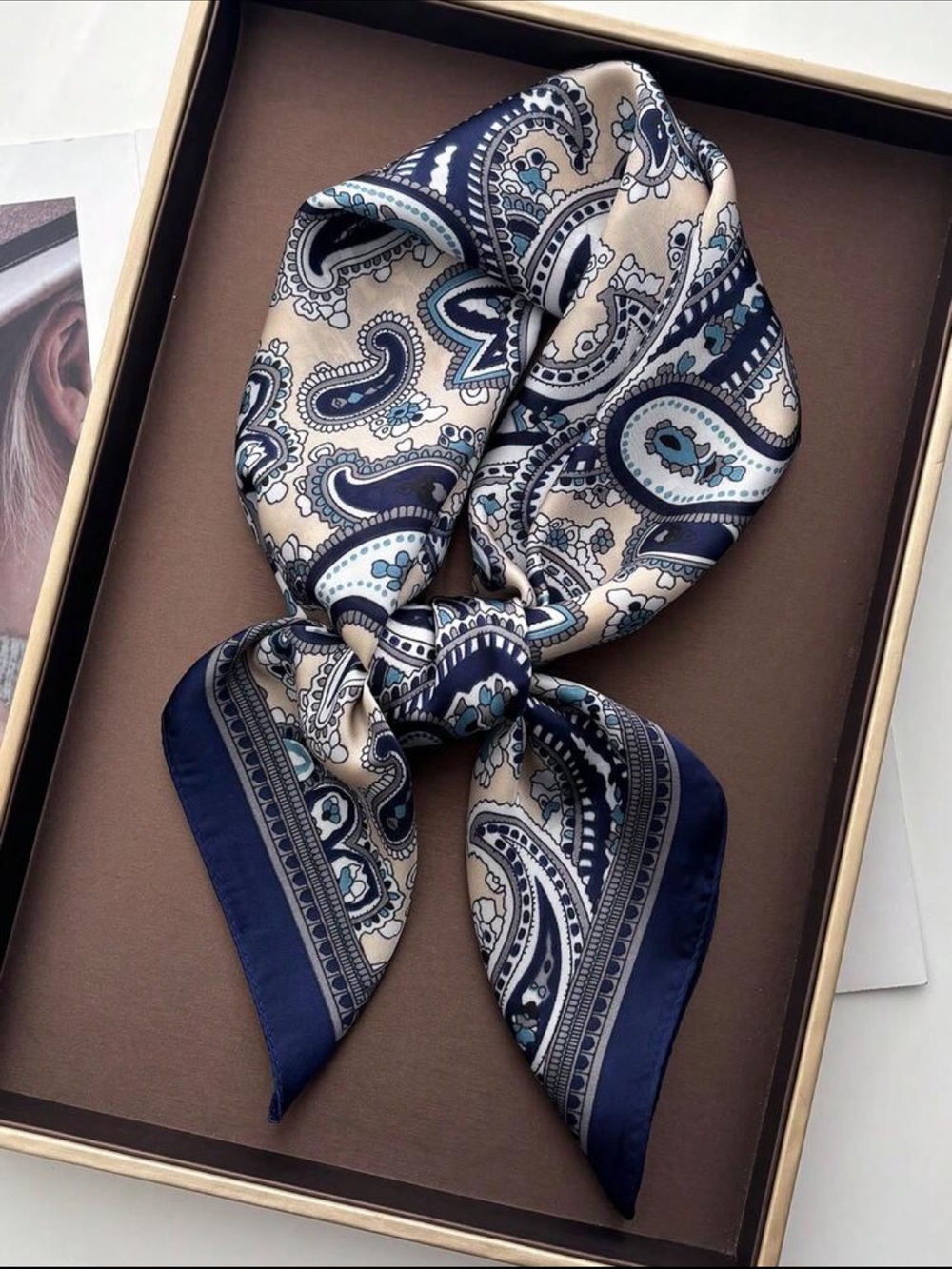 Navy & Cream Paisley Scarf 27.5”
